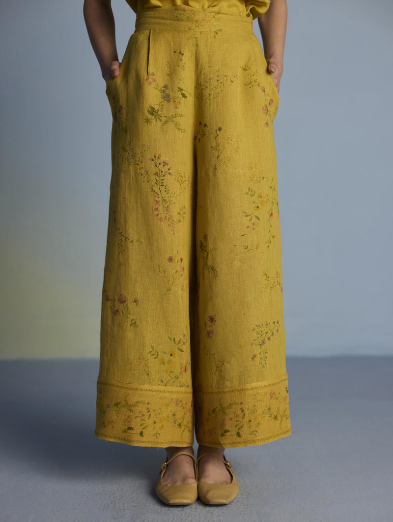 Para Hand-Embroidered Linen Kurta Set - Ochre linen by Manan for women Worldwide