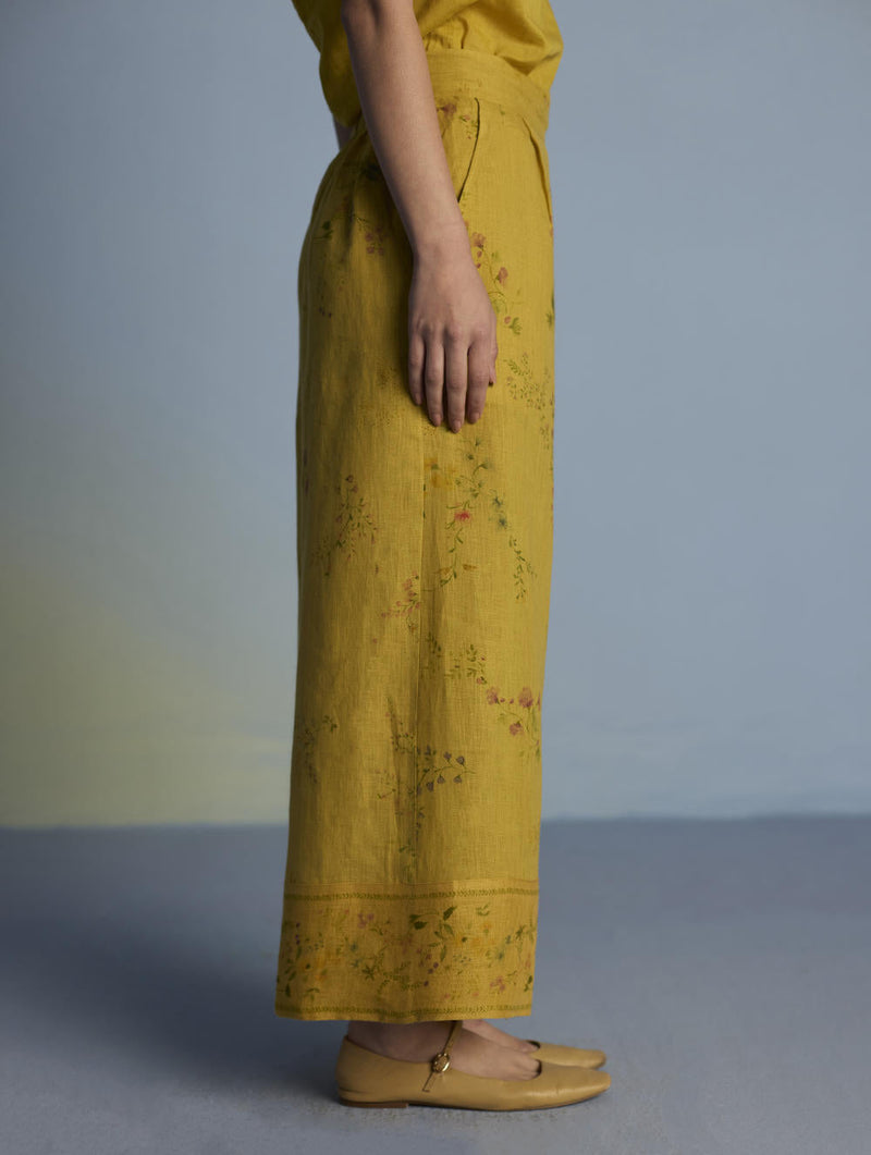 Para Hand-Embroidered Linen Kurta Set - Ochre linen by Manan for women Worldwide