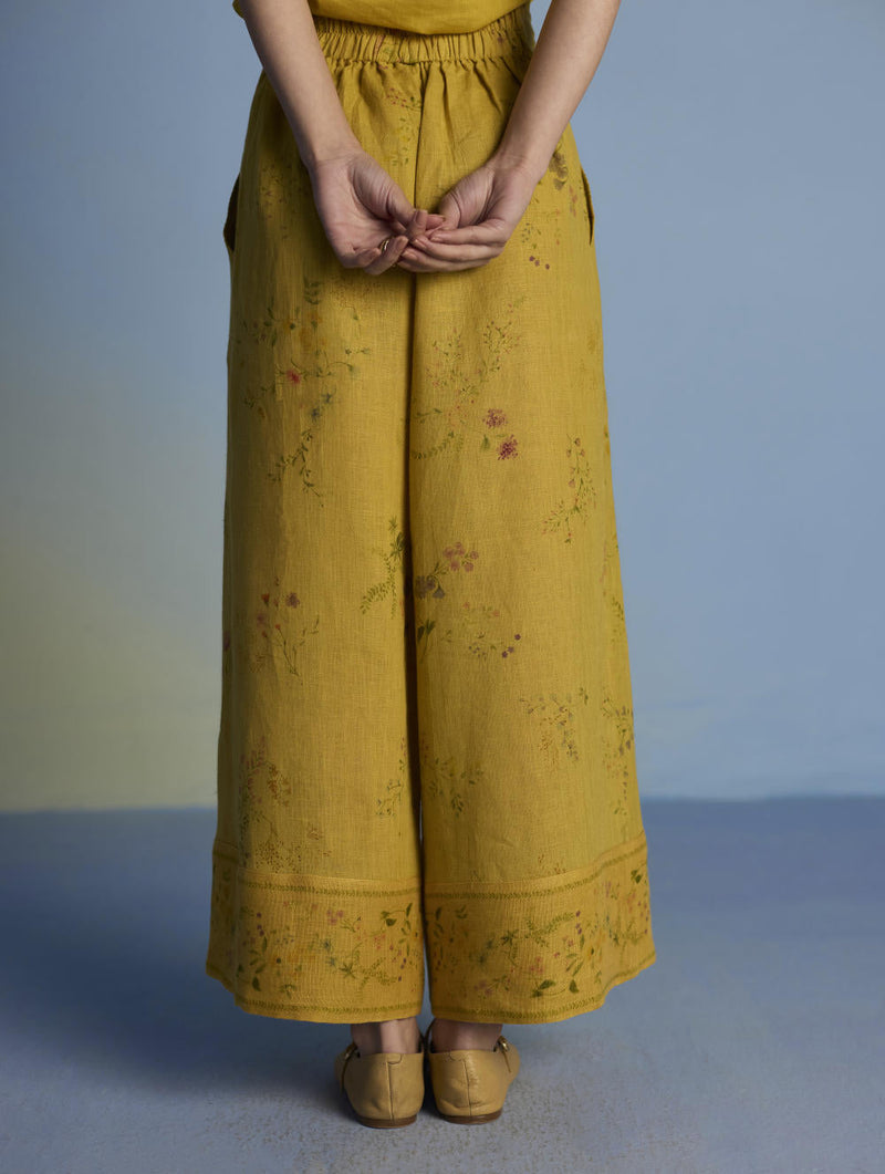 Para Hand-Embroidered Linen Kurta Set - Ochre linen by Manan for women Worldwide