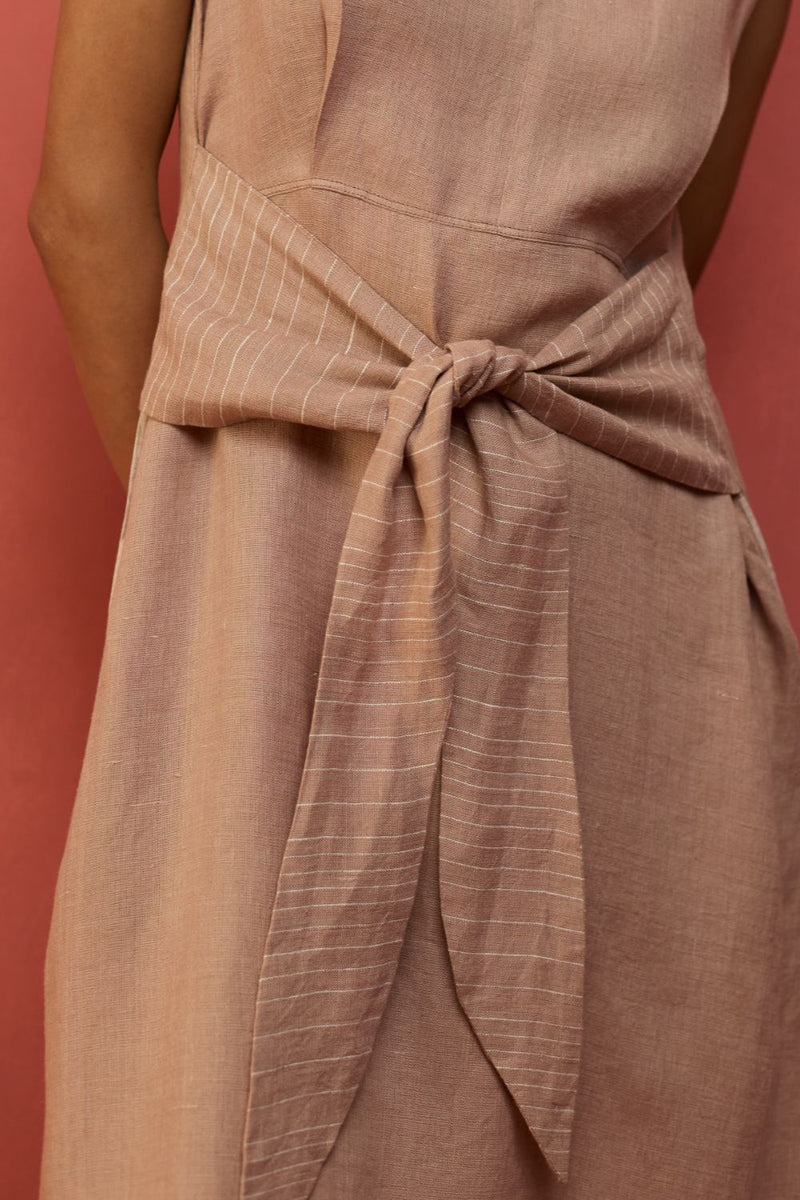 Tako Sleeveless Linen Knot Dress - Dusty Rose linen by Manan in blush color for women Worldwide