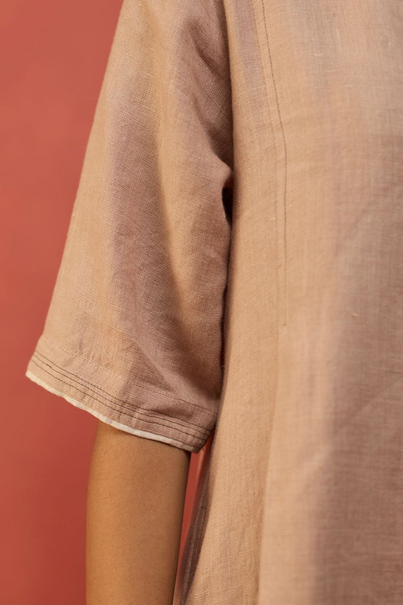 Maki Pleated Linen Dress - Dusty Rose linen by Manan in blush color for women Worldwide