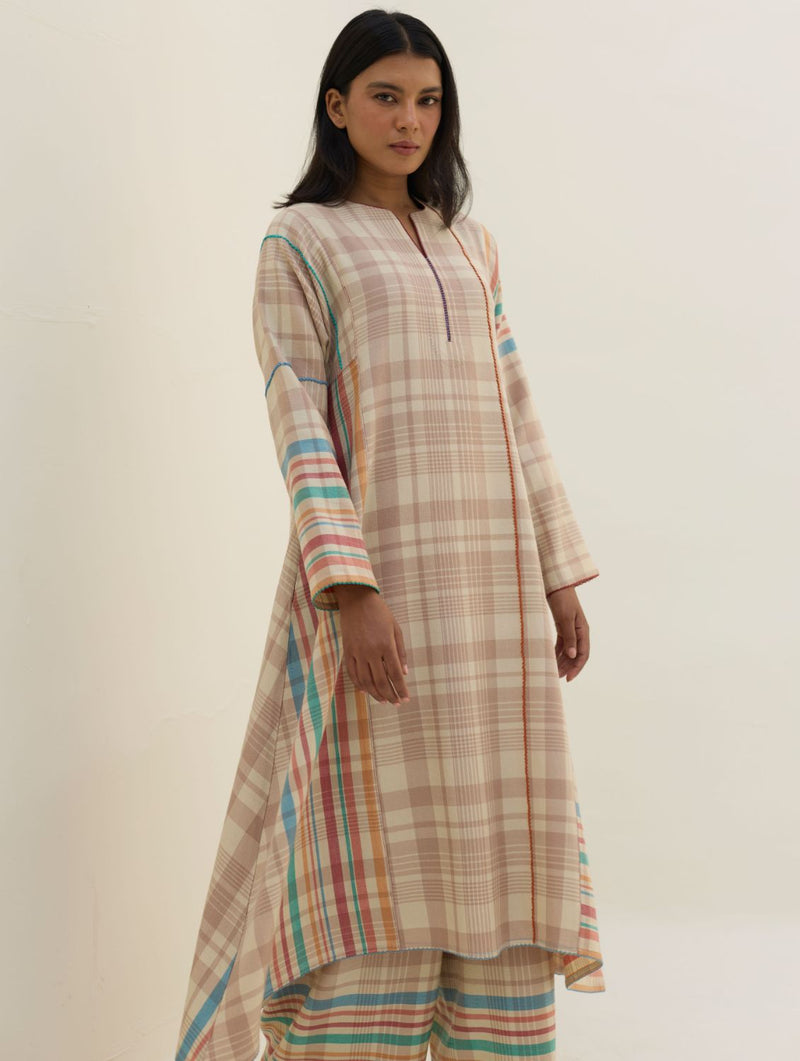 Daphne Merino Wool Kurta - Beige by Manan in beige color for women Worldwide