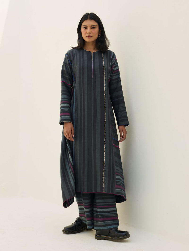 Daphne Merino Wool Kurta Set - Charcoal by Manan in charcoal color for women Worldwide