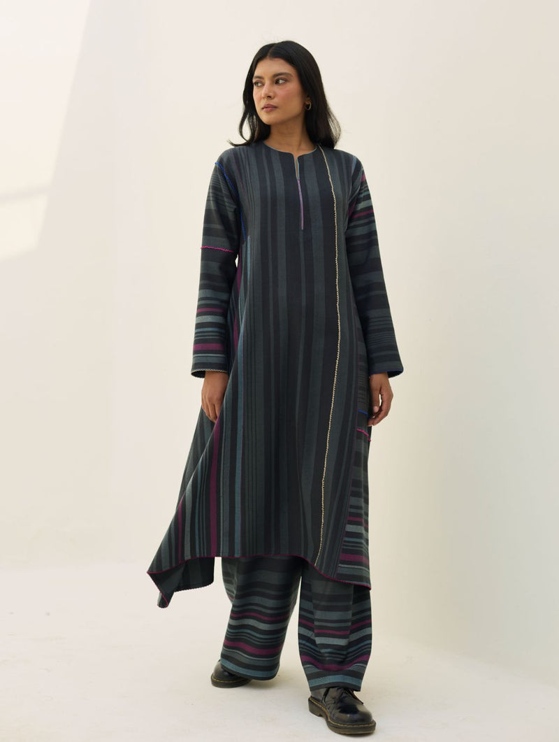 Daphne Merino Wool Kurta - Charcoal by Manan in charcoal color for women Worldwide