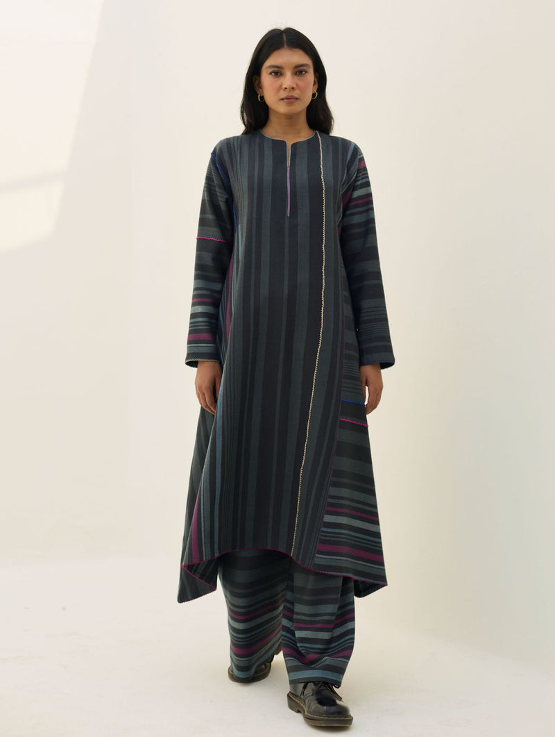 Daphne Merino Wool Kurta - Charcoal by Manan in charcoal color for women Worldwide