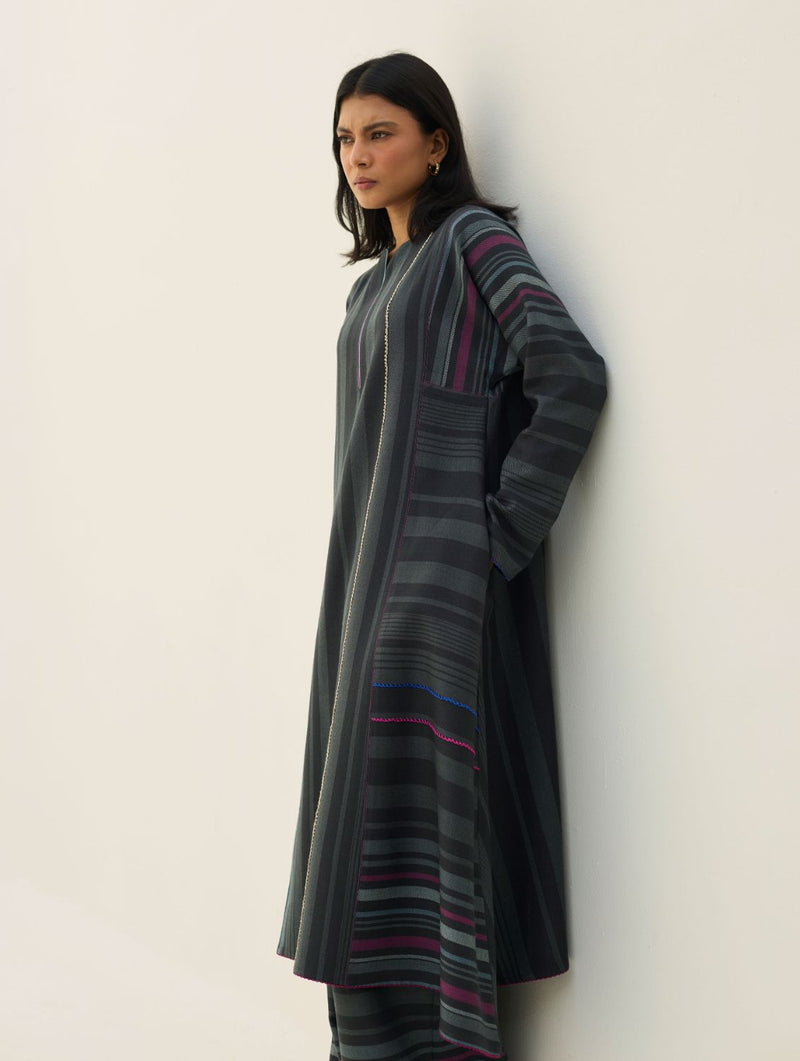 Daphne Merino Wool Kurta Set - Charcoal by Manan in charcoal color for women Worldwide