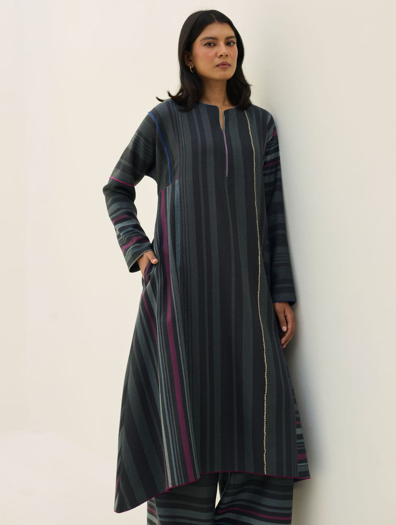 Daphne Merino Wool Kurta Set - Charcoal by Manan in charcoal color for women Worldwide