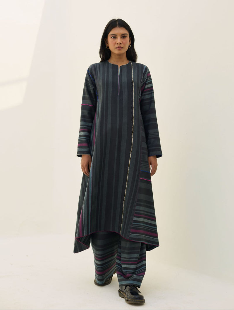Daphne Merino Wool Kurta Set - Charcoal by Manan in charcoal color for women Worldwide
