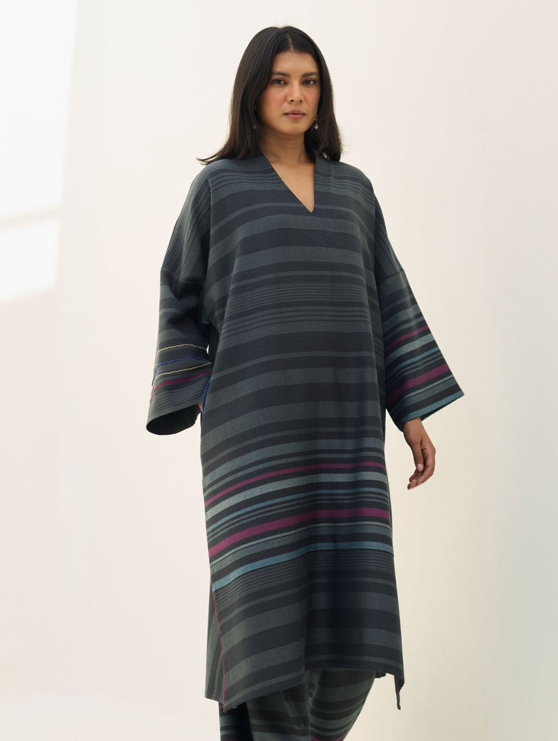 Anette Pheran Merino Wool Kurta Set - Charcoal by Manan in charcoal color for women Worldwide