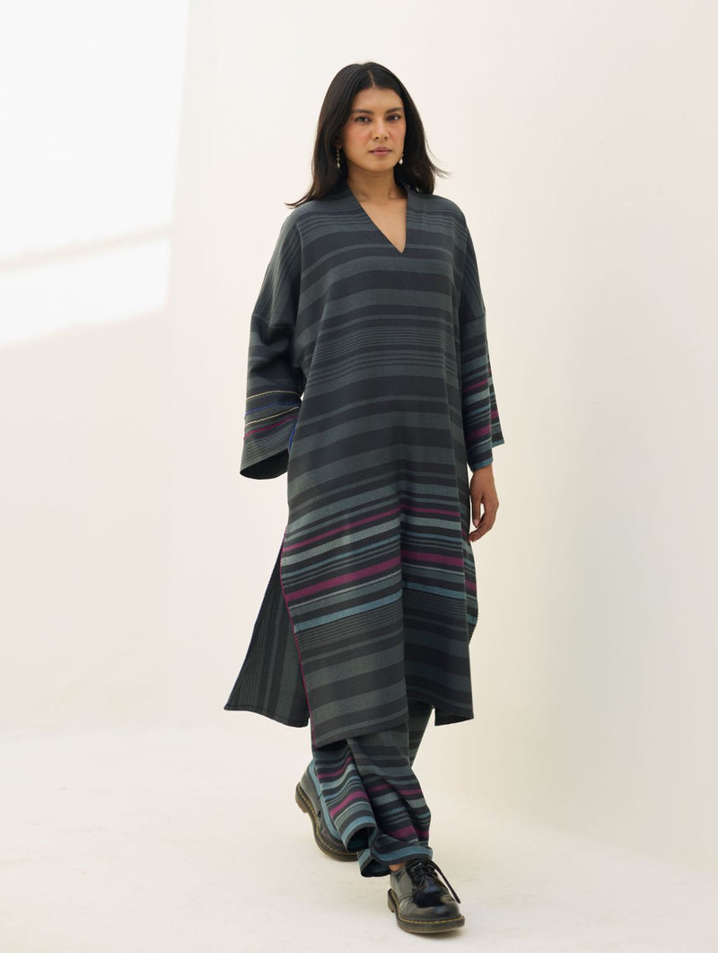 Anette Pheran Merino Wool Kurta - Charcoal by Manan in charcoal color for women Worldwide