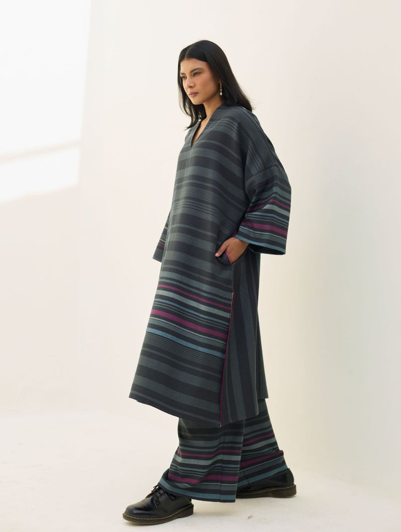 Anette Pheran Merino Wool Kurta Set - Charcoal by Manan in charcoal color for women Worldwide