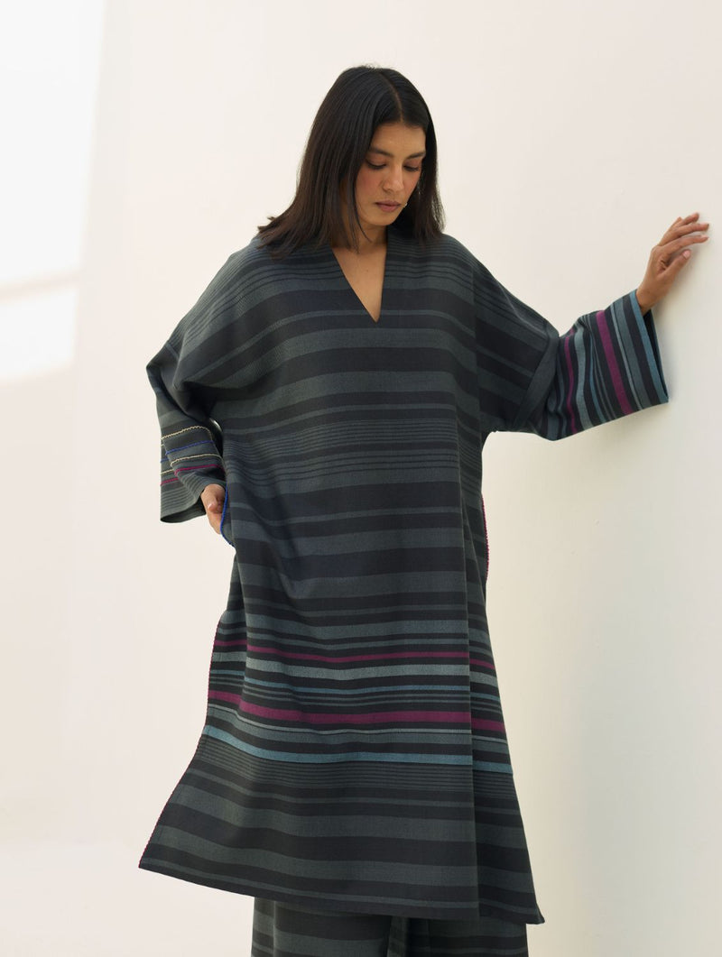 Anette Pheran Merino Wool Kurta Set - Charcoal by Manan in charcoal color for women Worldwide