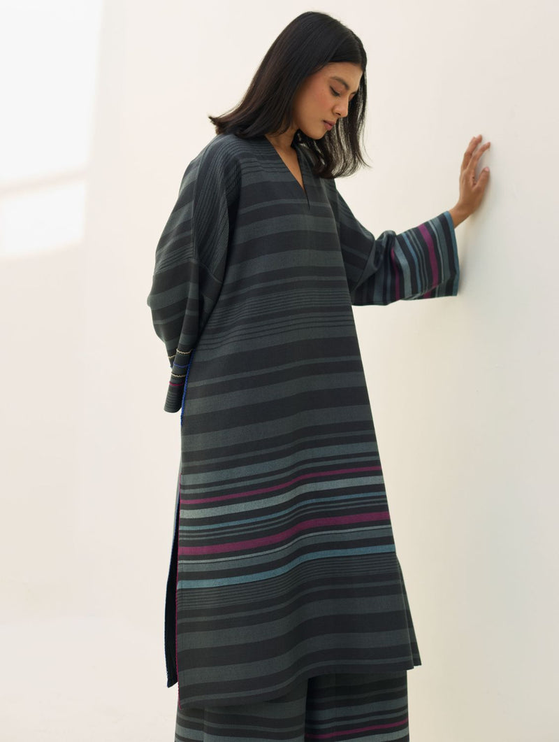 Anette Pheran Merino Wool Kurta Set - Charcoal by Manan in charcoal color for women Worldwide