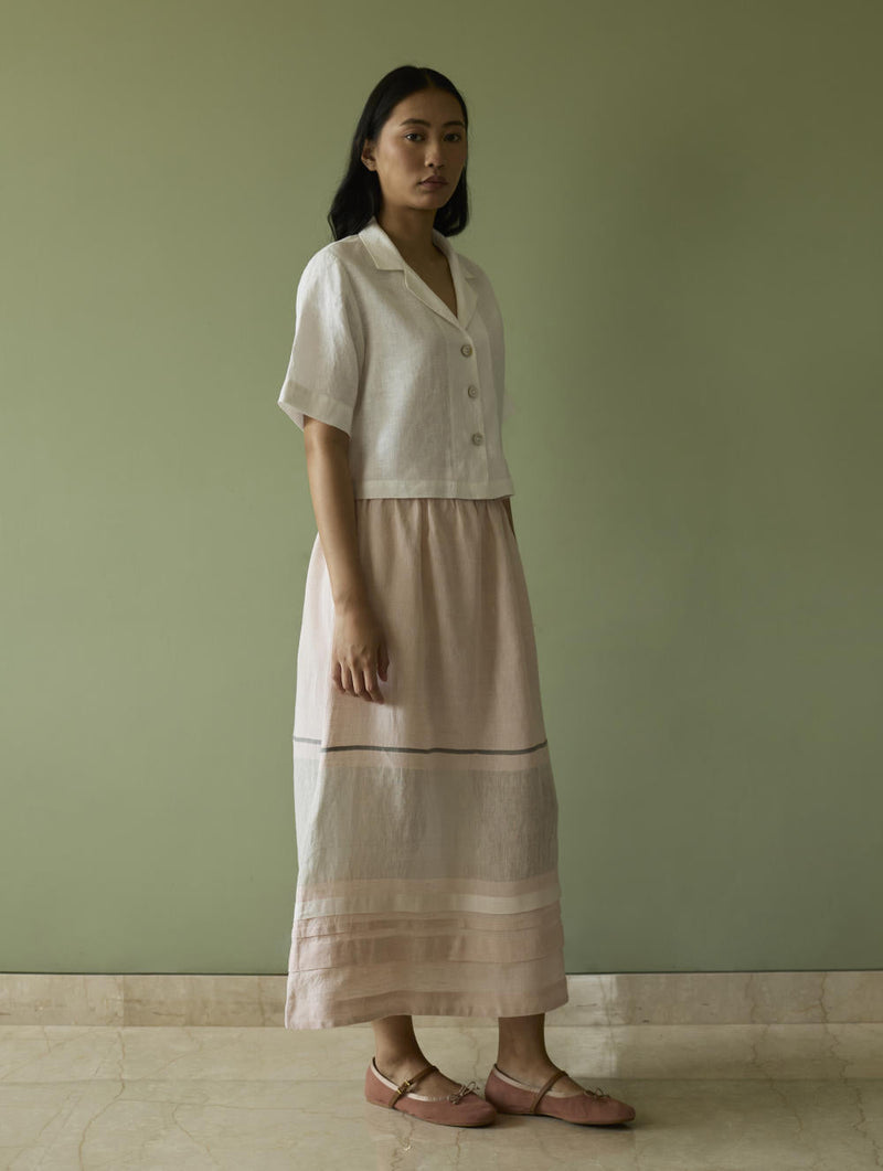 Kiera Cuban Collar Linen Shirt-Ivory linen by Manan in ivory color for women Worldwide