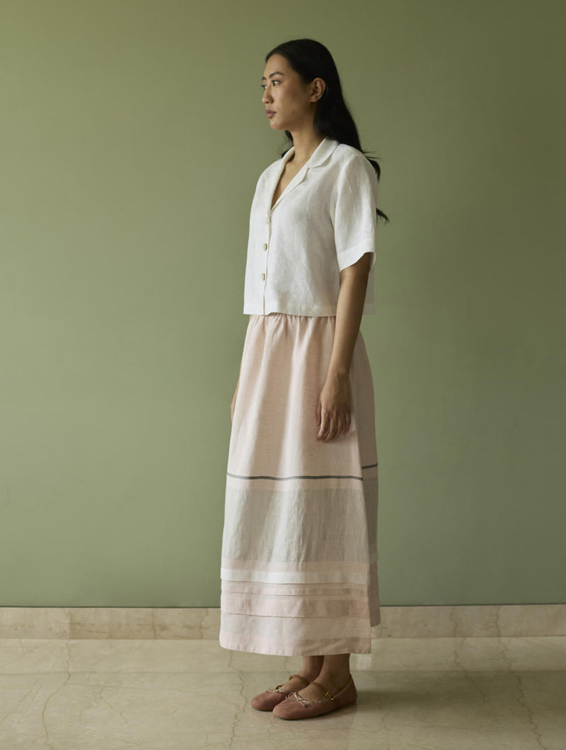 Kiera Cuban Collar Linen Shirt-Ivory linen by Manan in ivory color for women Worldwide