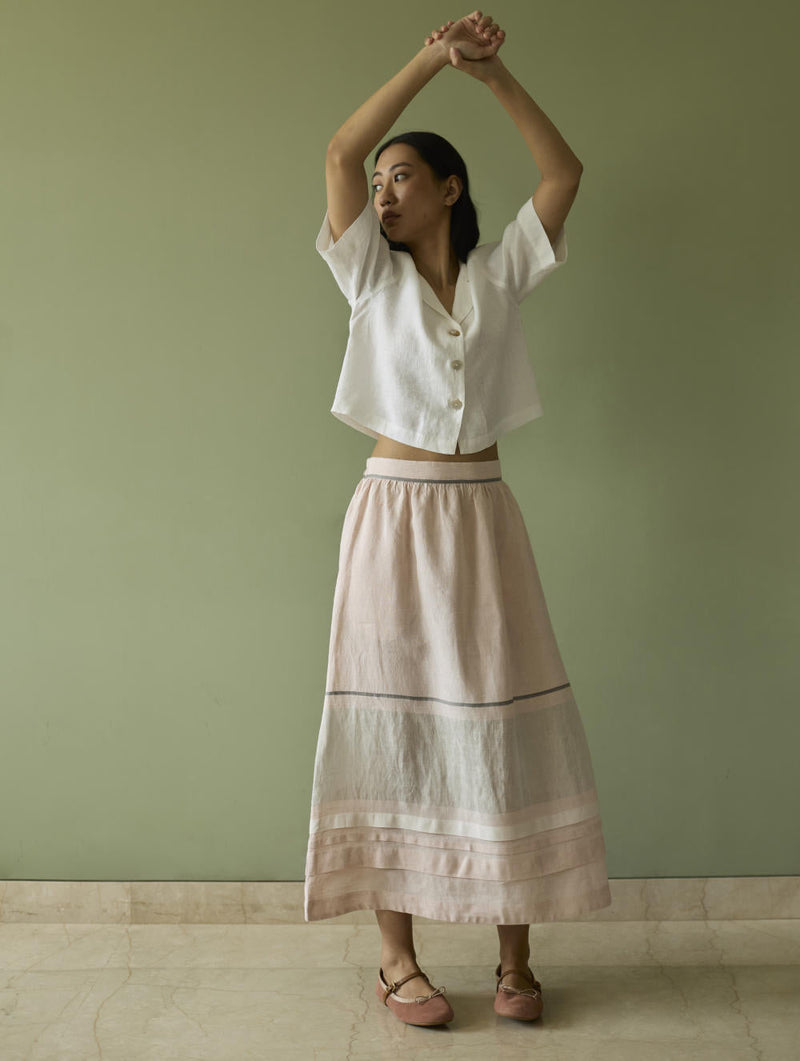 Kiera Cuban Collar Linen Shirt-Ivory linen by Manan in ivory color for women Worldwide