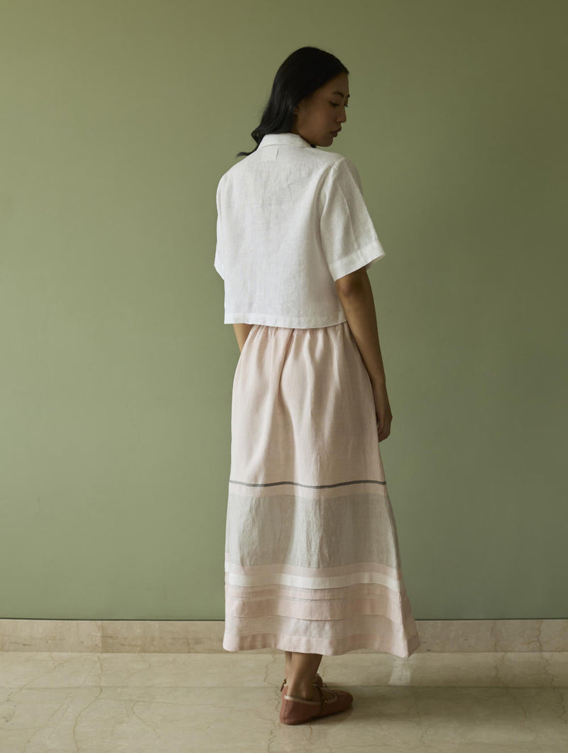 Kiera Cuban Collar Linen Shirt-Ivory linen by Manan in ivory color for women Worldwide