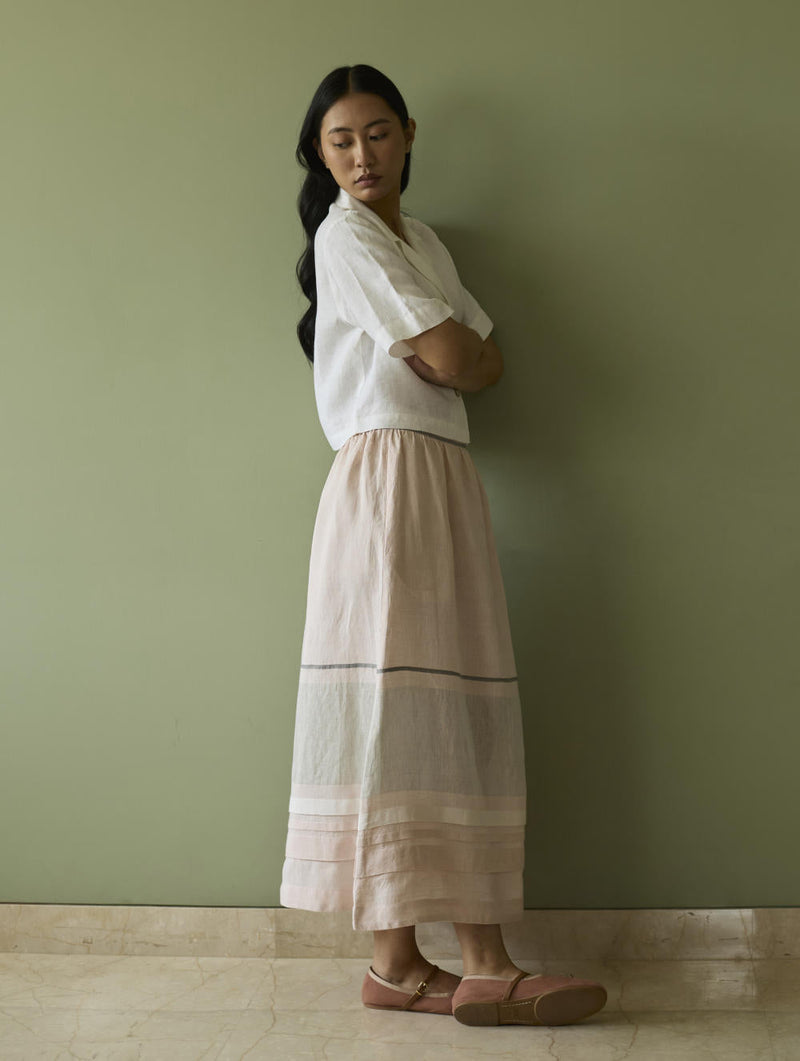 Kiera Cuban Collar Linen Shirt-Ivory linen by Manan in ivory color for women Worldwide