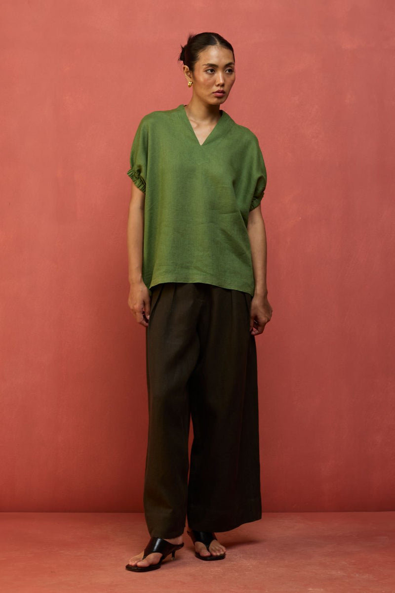 Hoshi Linen Top - Fern Green by Manan for Worldwide
