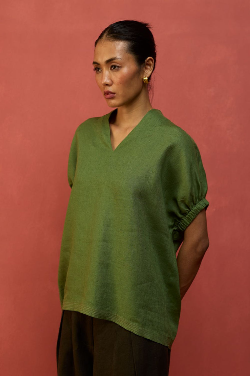 Hoshi Linen Top - Fern Green by Manan for Worldwide