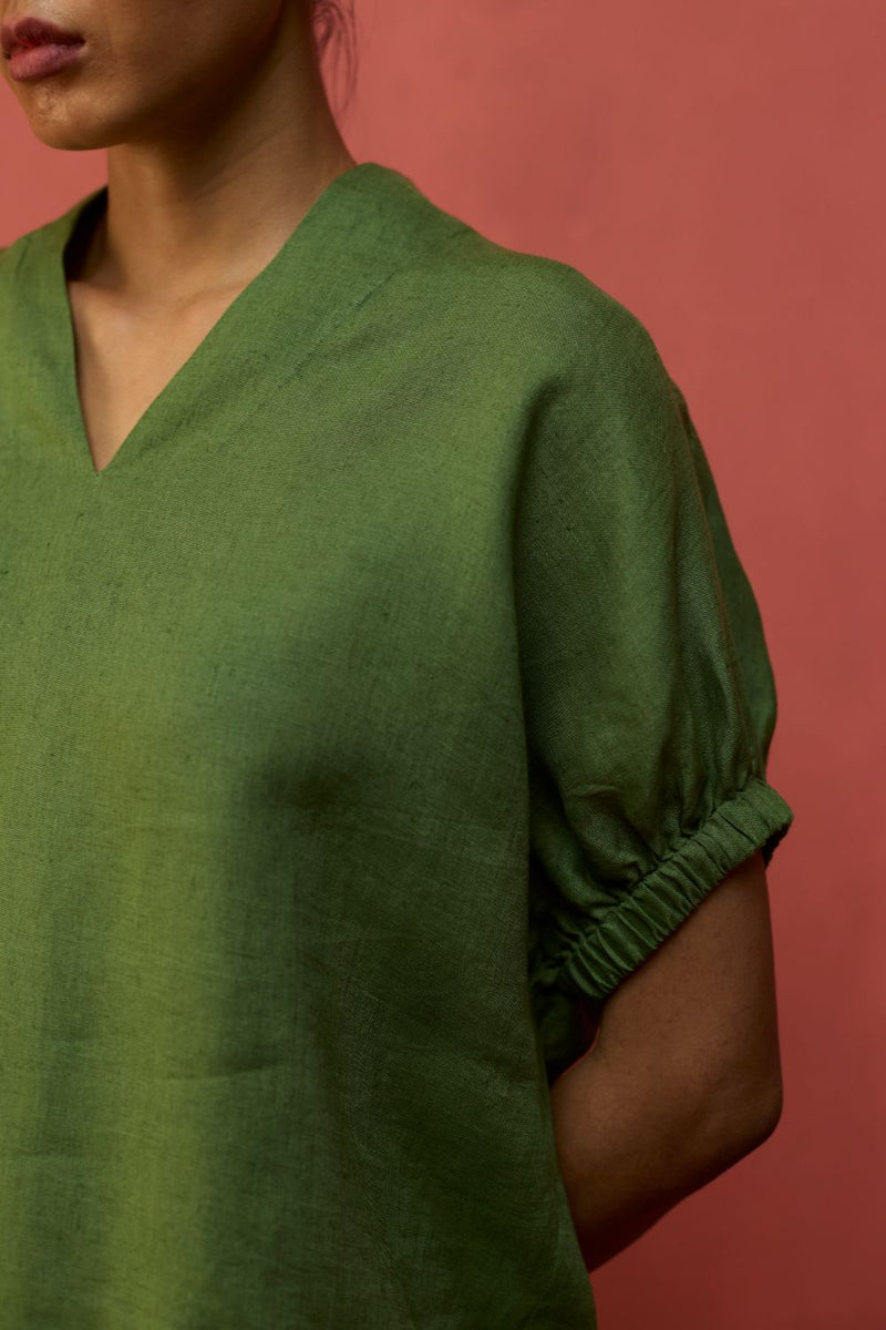 Hoshi Linen Top - Fern Green by Manan for Worldwide