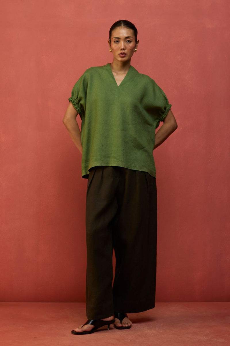 Hoshi Linen Top - Fern Green by Manan for Worldwide