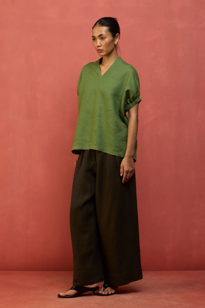 Hoshi Linen Top - Fern Green by Manan for Worldwide