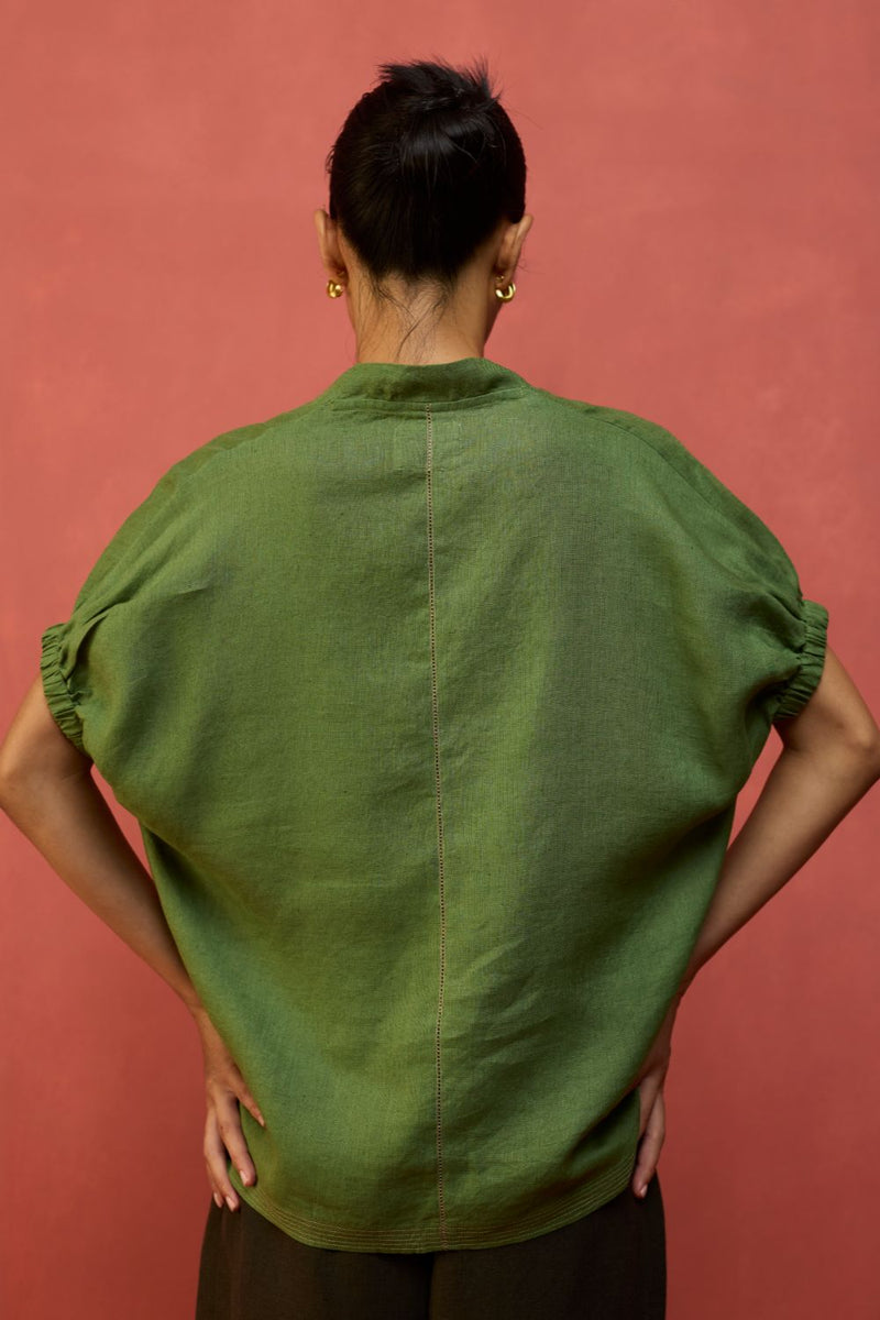 Hoshi Linen Top - Fern Green by Manan for Worldwide