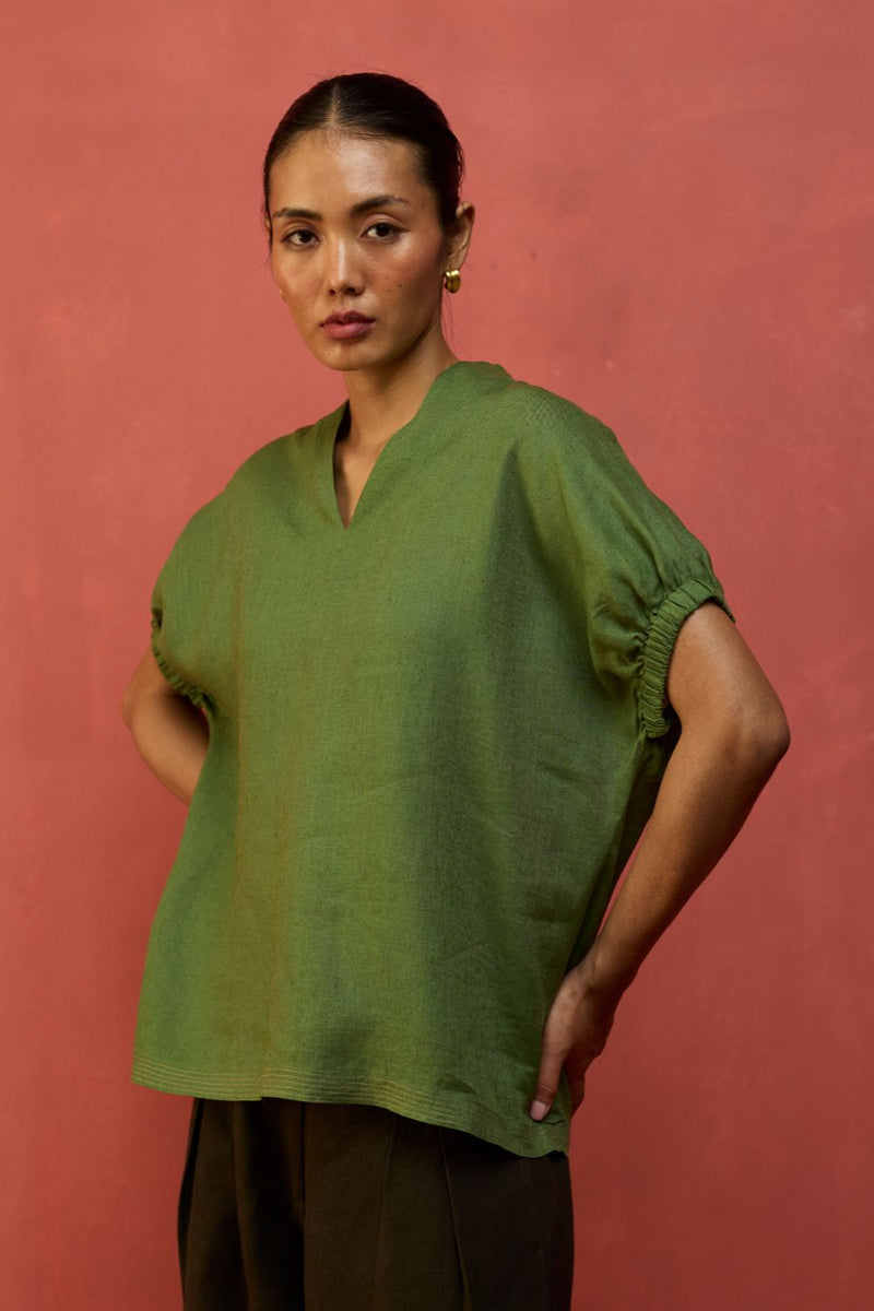 Hoshi Linen Top - Fern Green by Manan for Worldwide