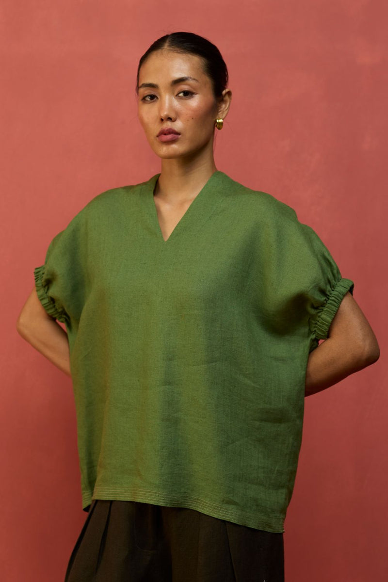 Hoshi Linen Top - Fern Green by Manan for Worldwide
