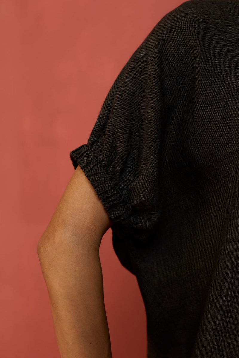 Hoshi Linen Top - Charcoal by Manan for Worldwide