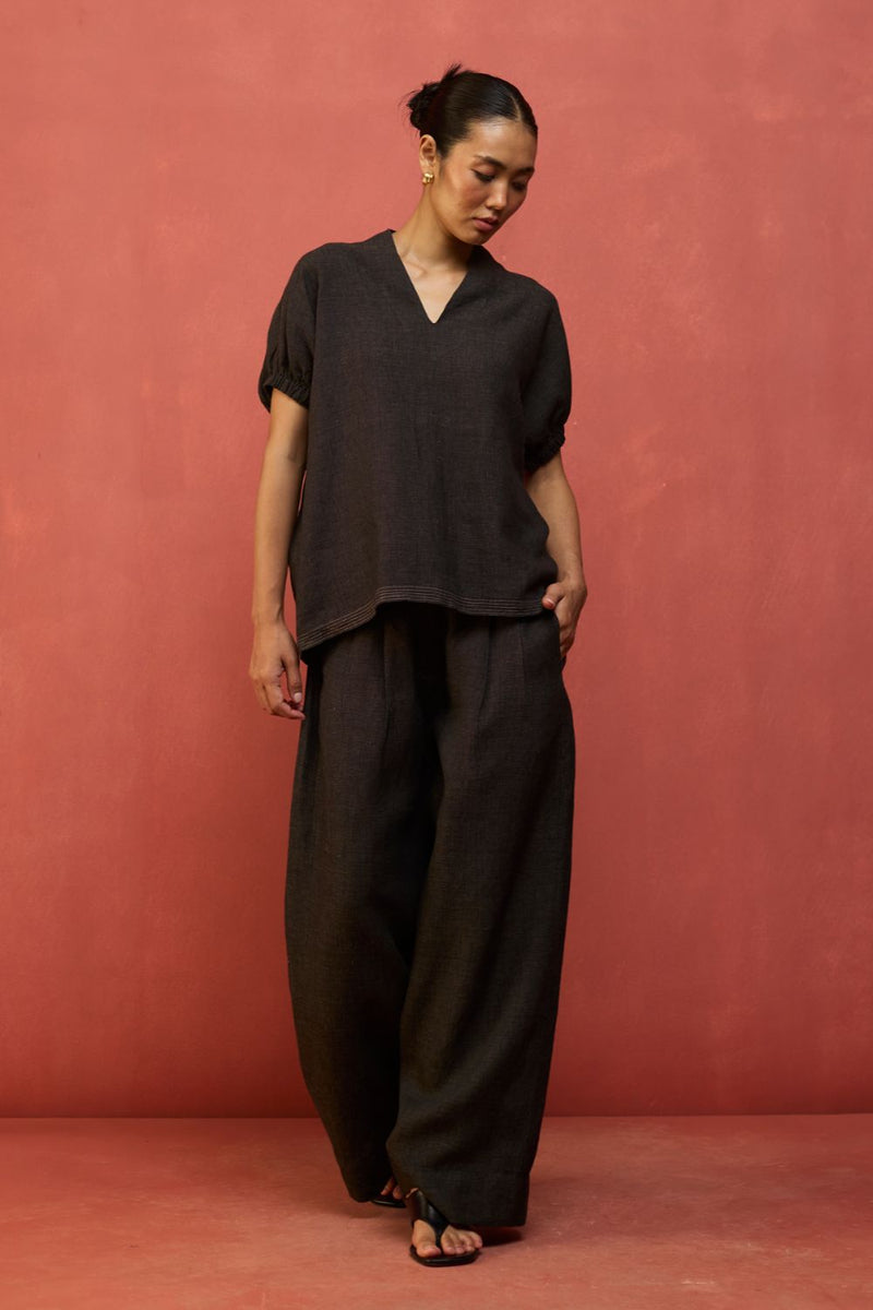 Hoshi Linen Top - Charcoal by Manan for Worldwide