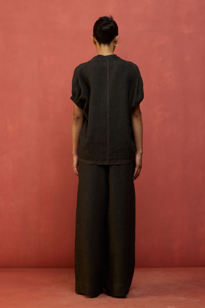 Hoshi Linen Top - Charcoal by Manan for Worldwide