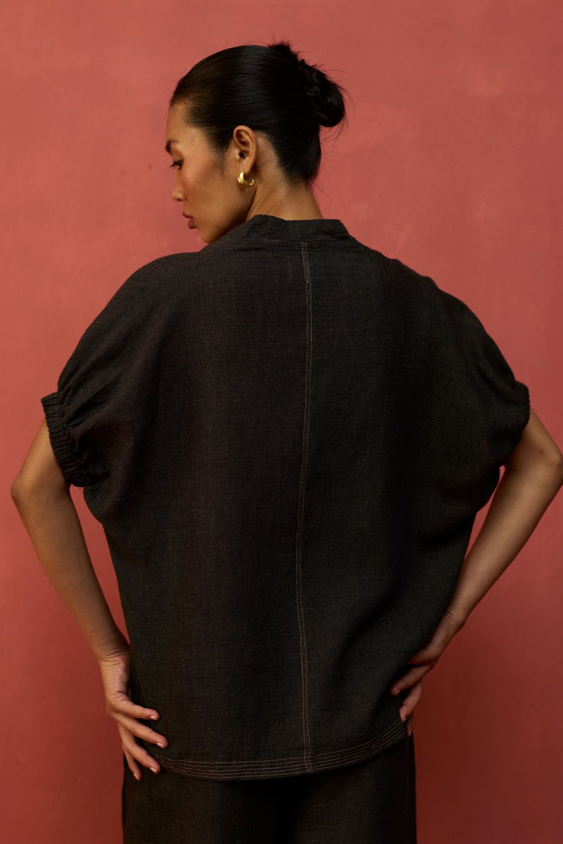Hoshi Linen Top - Charcoal by Manan for Worldwide