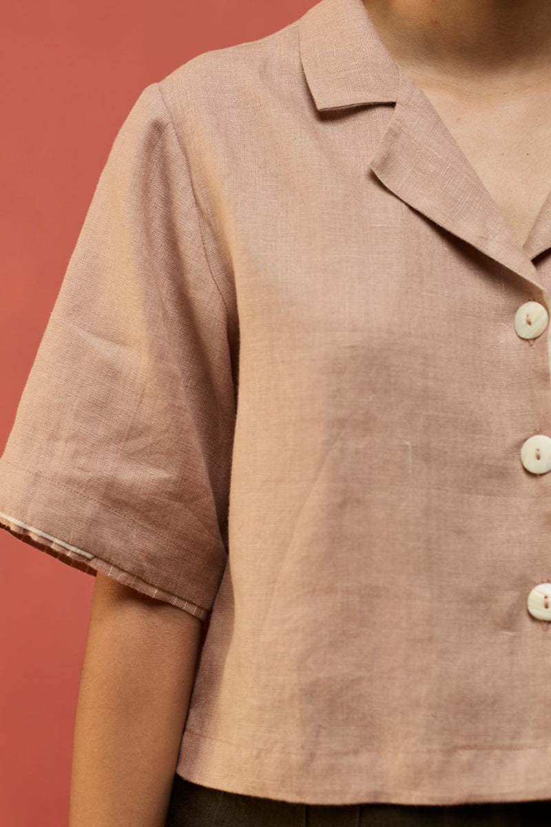 Kiera Cuban Collar Linen Shirt - Dusty Rose by Manan for Worldwide
