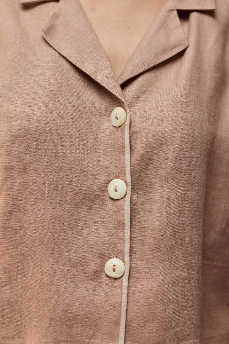 Kiera Cuban Collar Linen Shirt - Dusty Rose by Manan for Worldwide