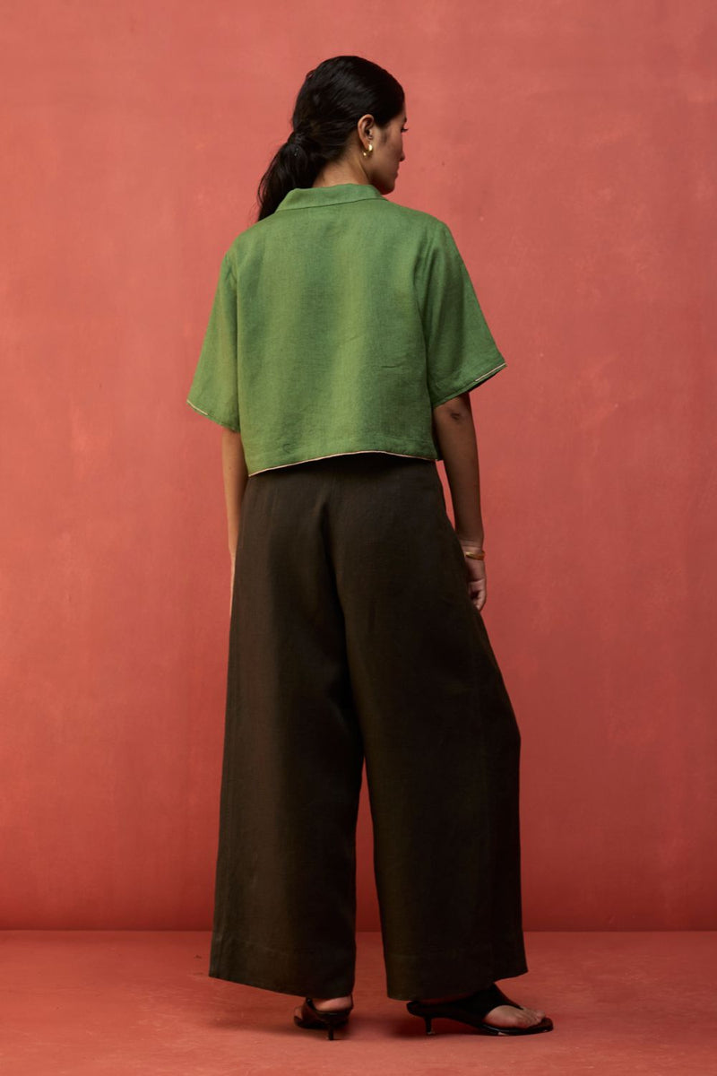 Kiera Cuban Collar Linen Shirt - Fern Green by Manan for Worldwide