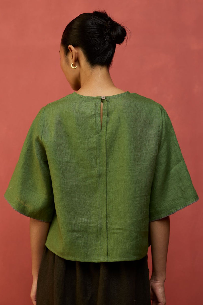 Mariko Cropped Linen Top - Fern Green by Manan for Worldwide
