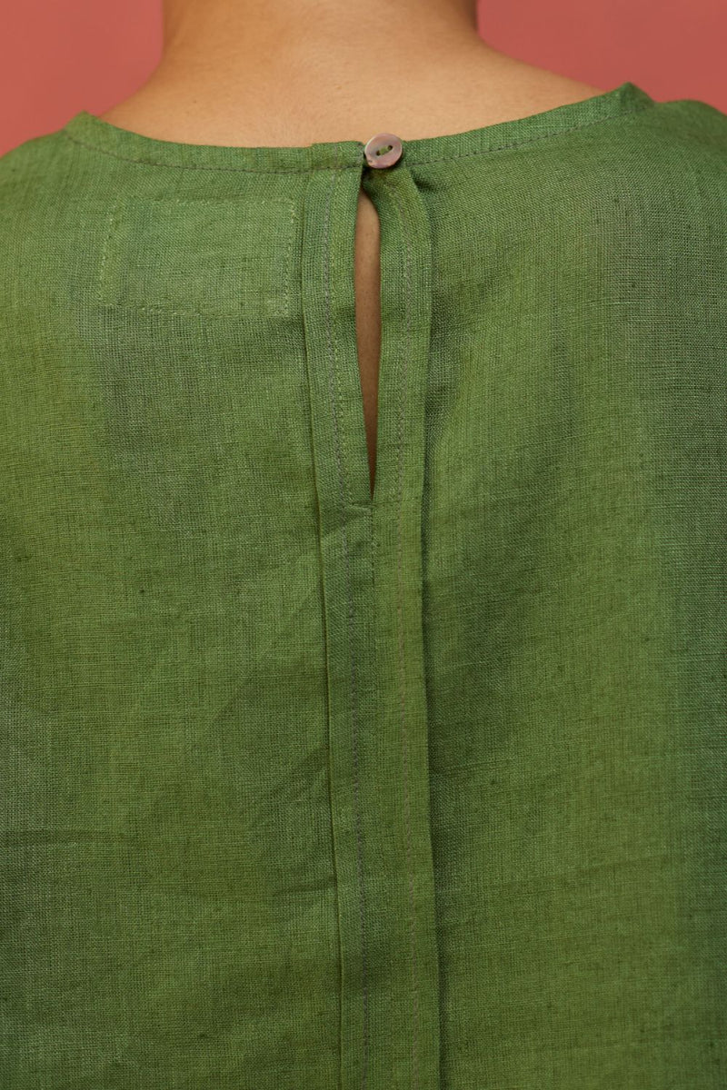 Mariko Cropped Linen Top - Fern Green by Manan for Worldwide