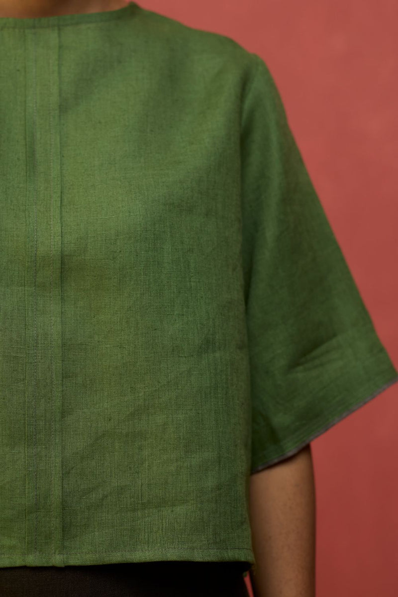 Mariko Cropped Linen Top - Fern Green by Manan for Worldwide