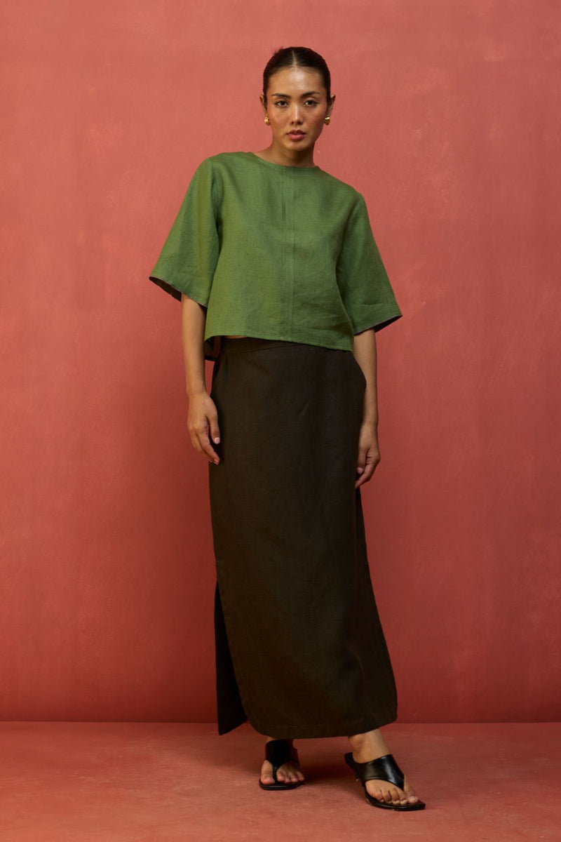 Mariko Cropped Linen Top - Fern Green by Manan for Worldwide