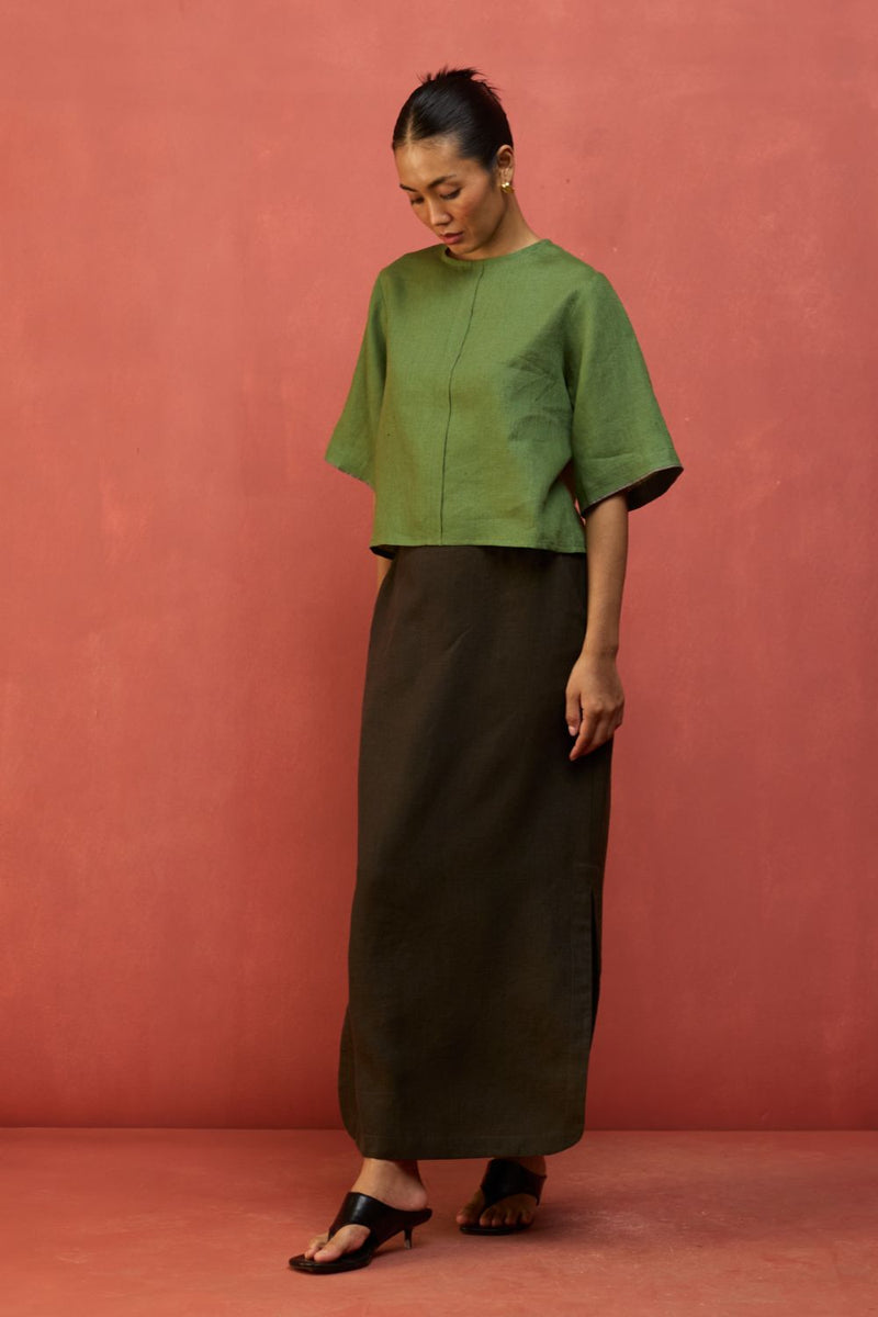 Mariko Cropped Linen Top - Fern Green by Manan for Worldwide