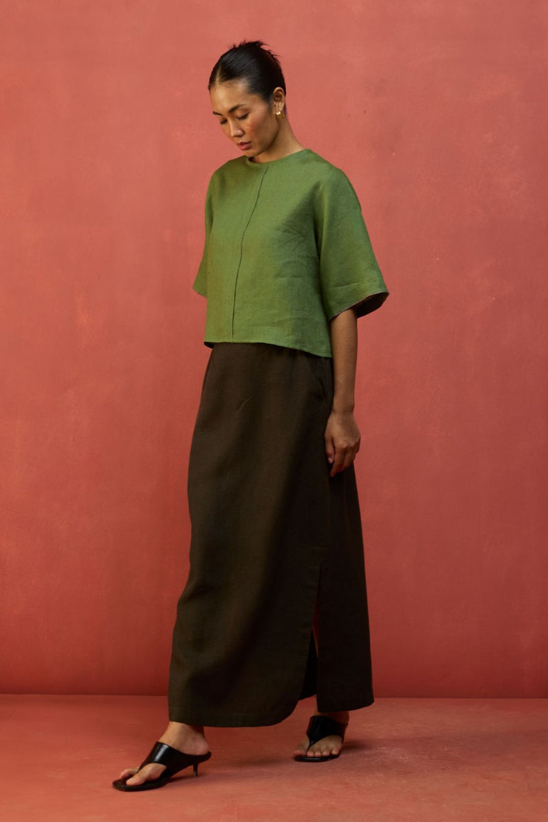 Mariko Cropped Linen Top - Fern Green by Manan for Worldwide