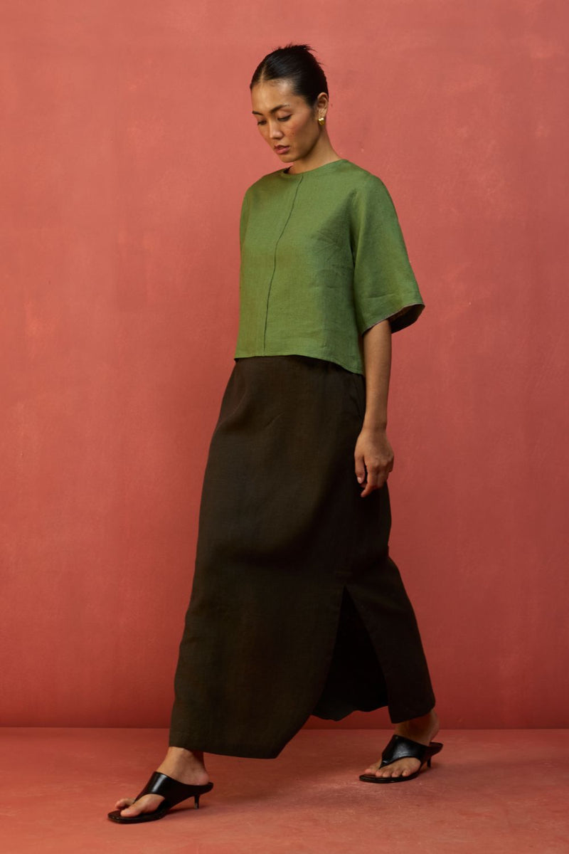 Mariko Cropped Linen Top - Fern Green by Manan for Worldwide