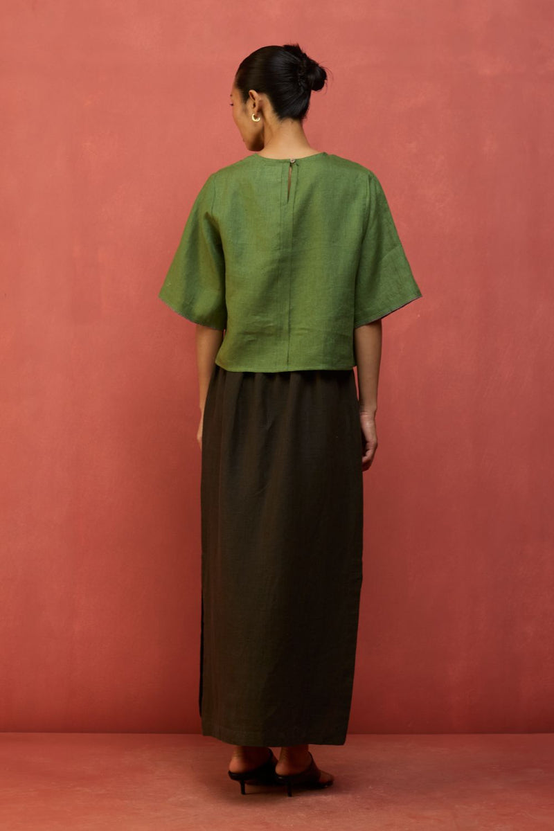 Mariko Cropped Linen Top - Fern Green by Manan for Worldwide