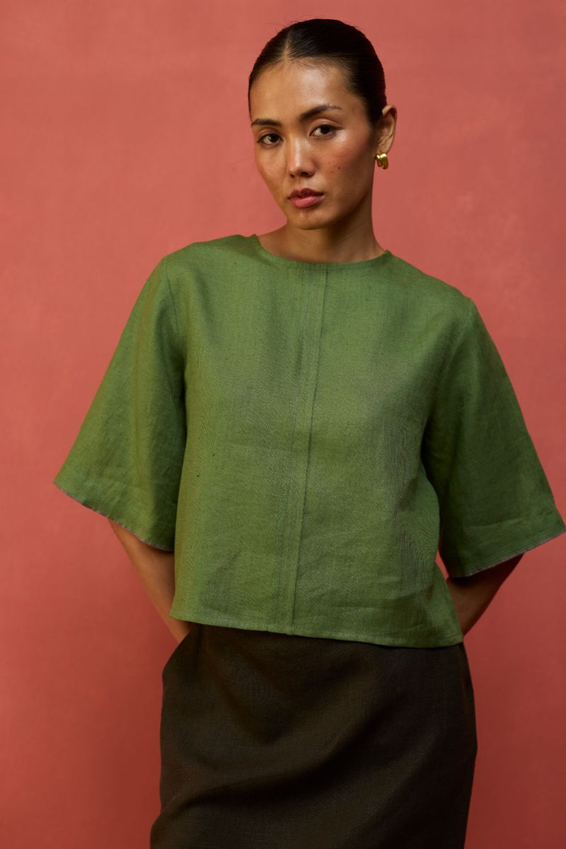 Mariko Cropped Linen Top - Fern Green by Manan for Worldwide