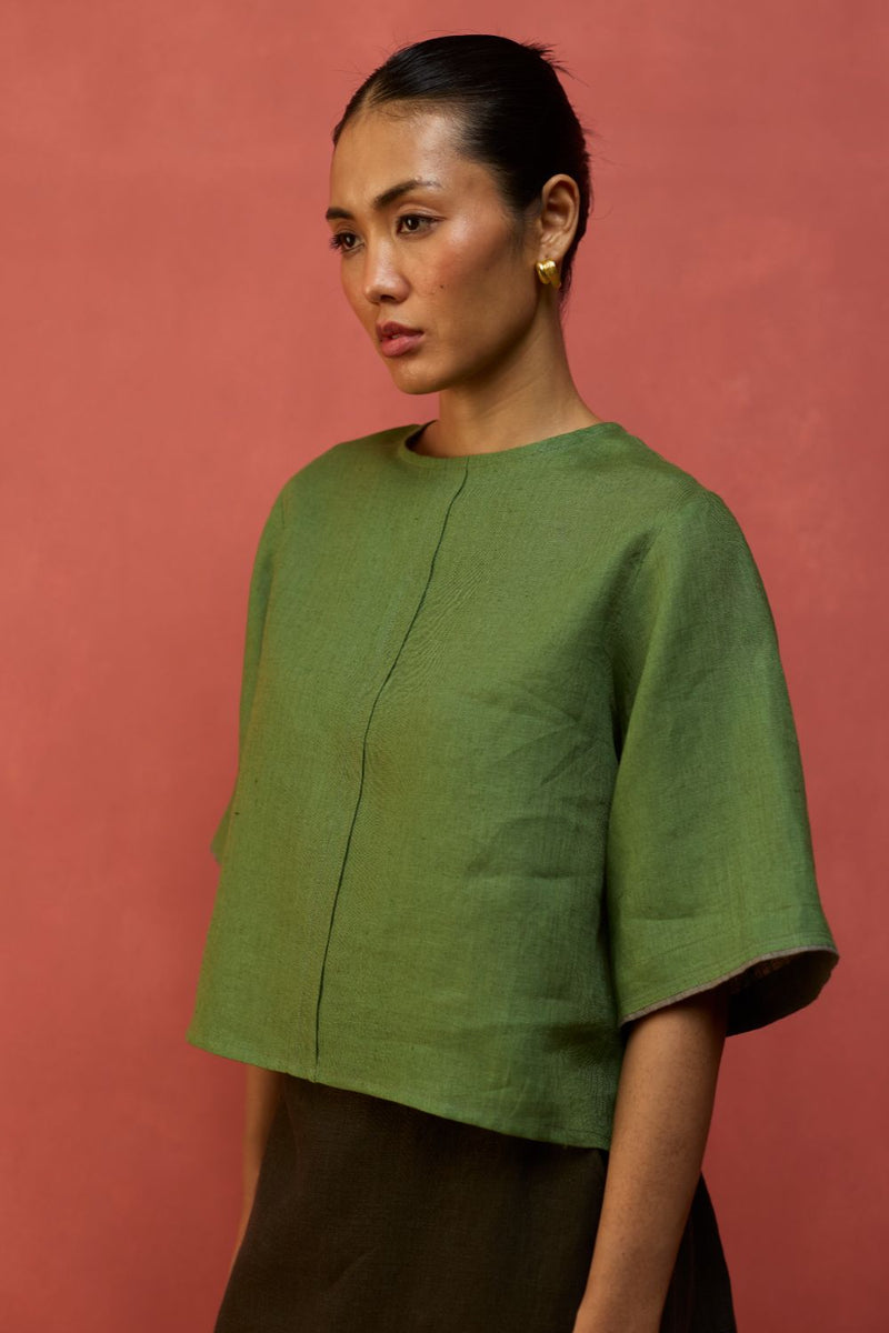 Mariko Cropped Linen Top - Fern Green by Manan for Worldwide