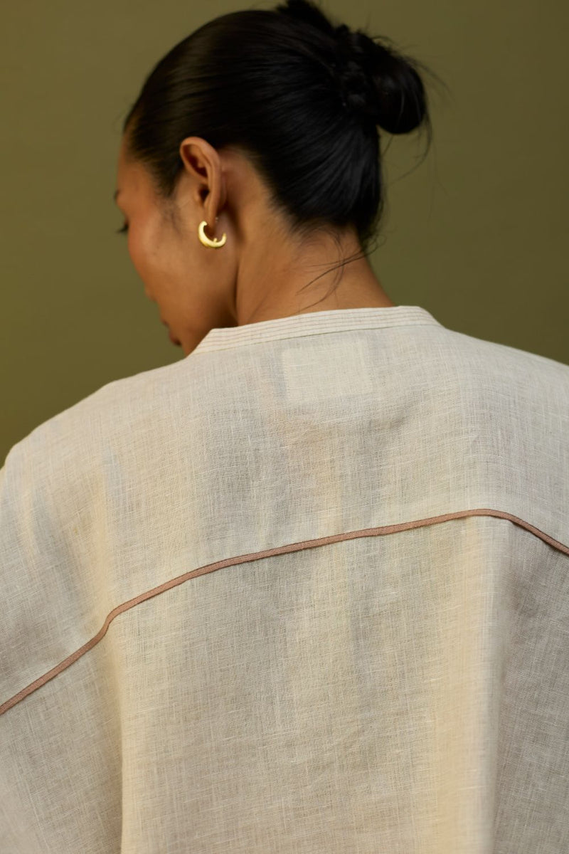 Sumire Curved Hem Linen Top - Off White linen by Manan in ivory color for women Worldwide