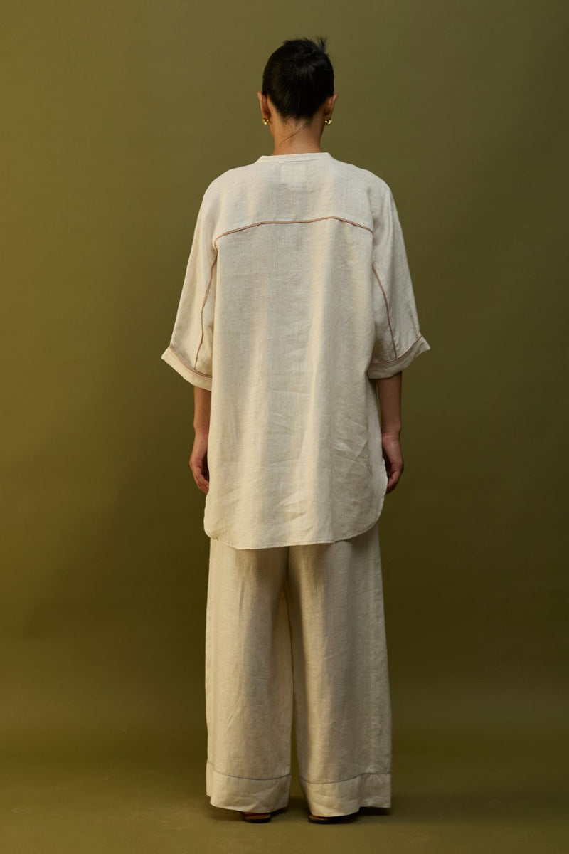 Sumire Curved Hem Linen Top - Off White linen by Manan in ivory color for women Worldwide
