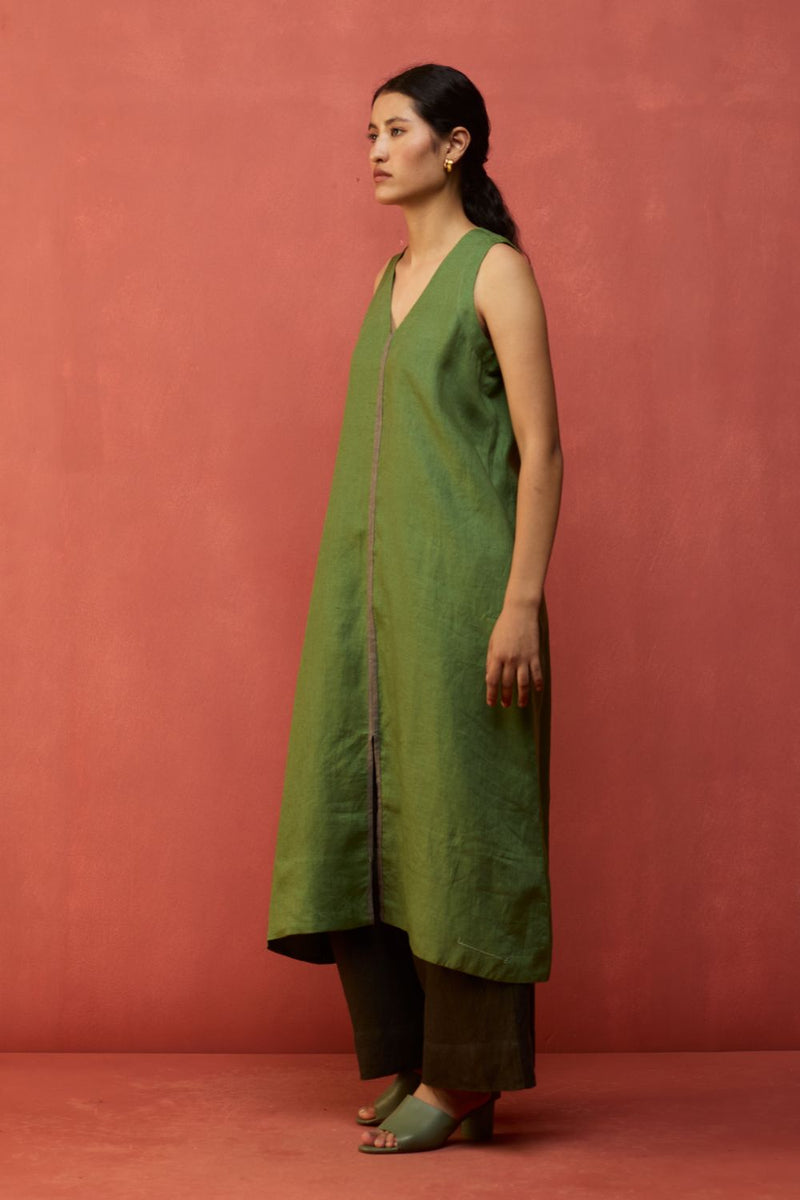 Rohe Sleeveless Linen Tunic - Fern Green by Manan for Worldwide